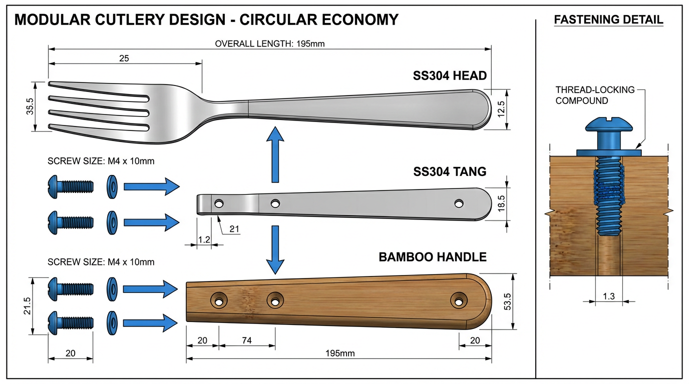 Modular Cutlery Design: Engineering for End-of-Life Material Recovery and Circular Supply Chains