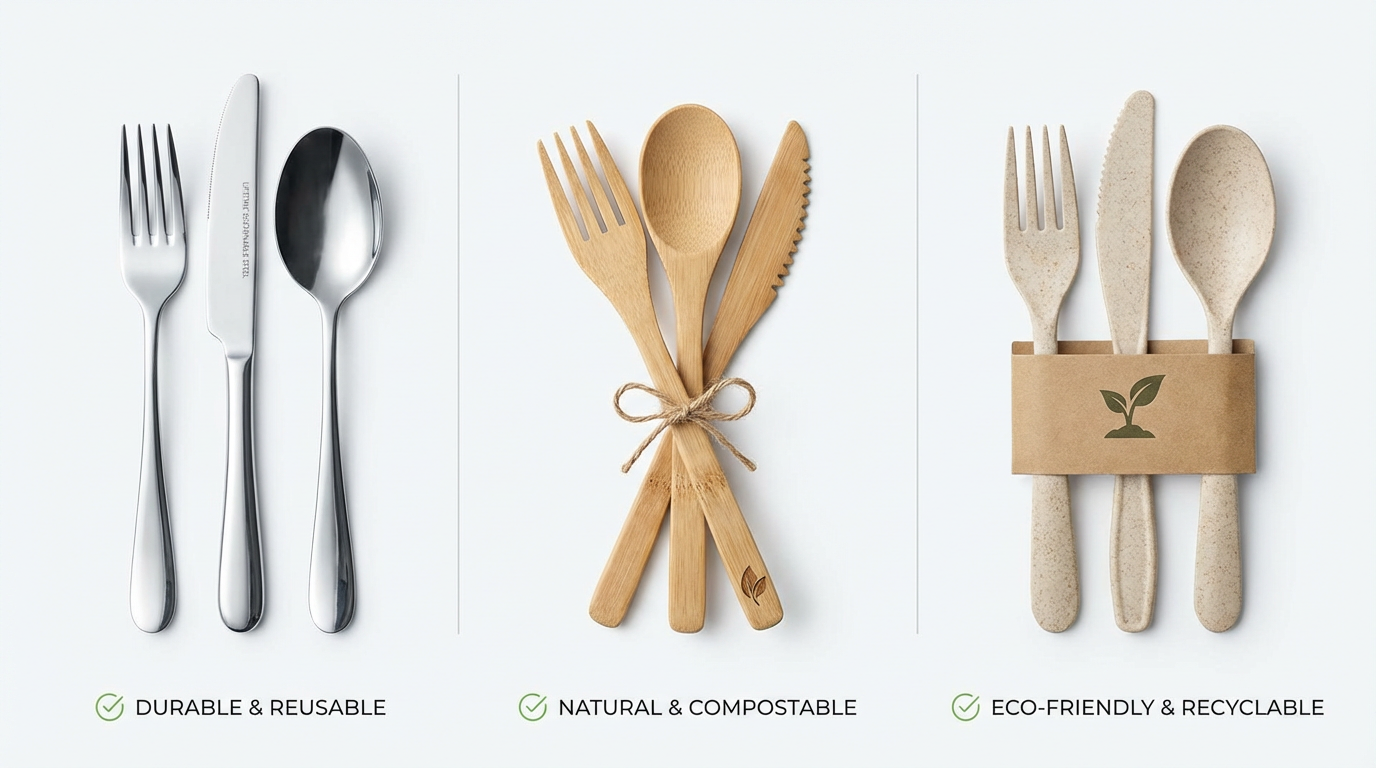 Stainless Steel vs Bamboo vs Wheat Straw: Comparing Sustainable Cutlery Materials